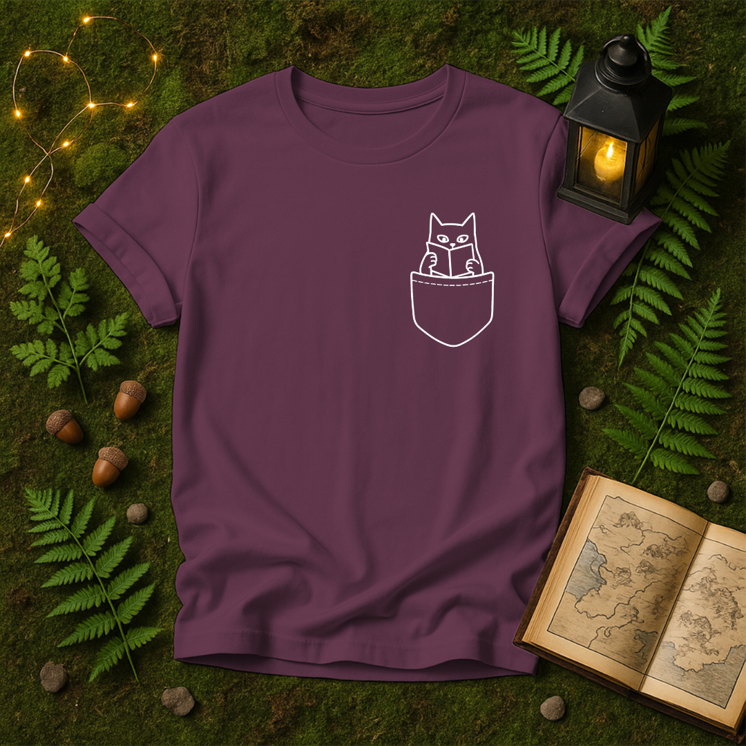 DESIGN 274 - CAT READING BOOK FROM TSHIRT POCKET