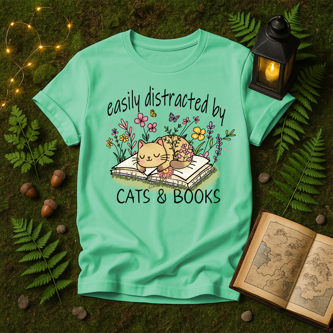 643 - EASILY DISTRACTED BY CATS & BOOKS